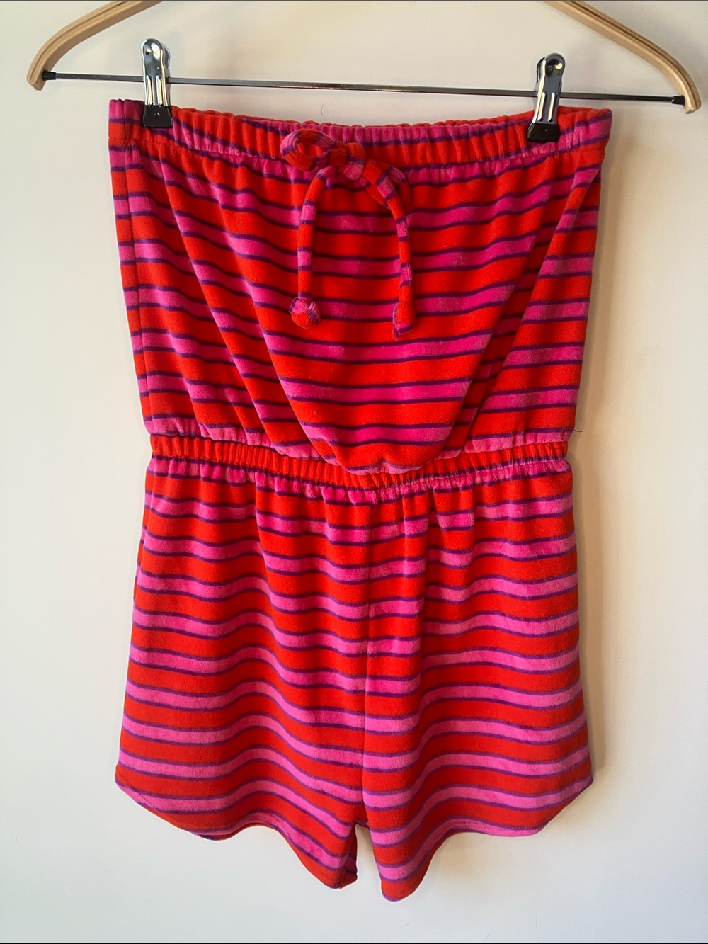 URBAN RENEWAL Terrycloth Red+Pink+Purple Striped Strapless Romper M NWT